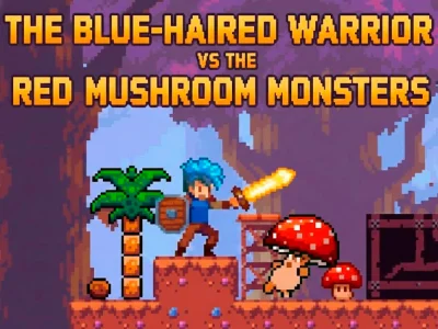 Juego El guerrero de pelo azul contra los monstruos del hongo rojo en línea